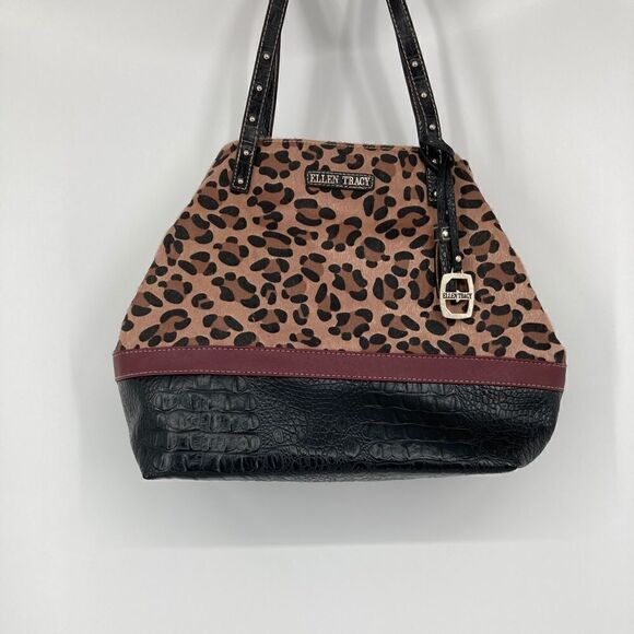 Ellen Tracy Animal Print Black/Beige Purse/Shoulderbag - Picture 1 of 14